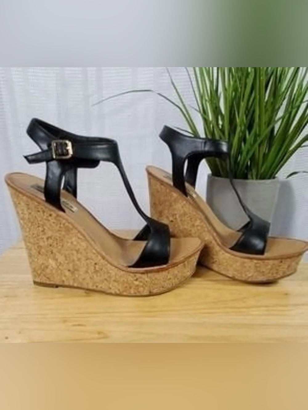 Steve Madden Black Cork Wedge Sandals